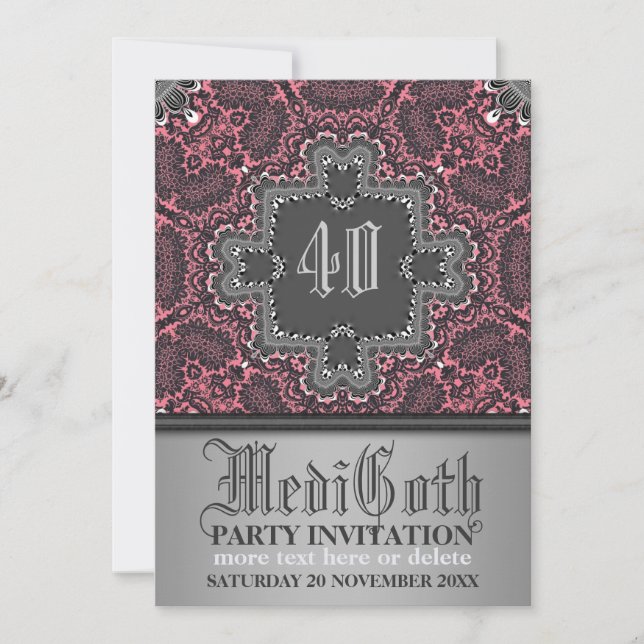Damask Medieval Gothique Thème Fête Invitation (Devant)