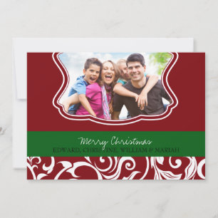 Damask Merry Christmas Family Photo Holiday Card