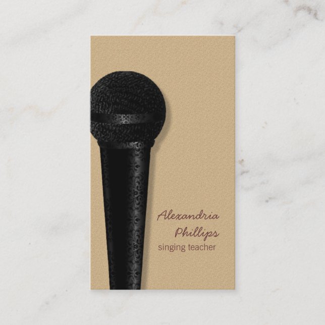 Damask Microphone Business Card, Black Card (Front)