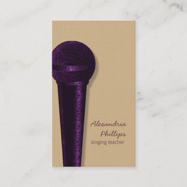 Damask Microphone Business Card, Purple Business Card (Front)