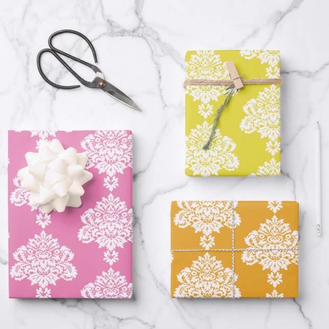 Damask Modern Colour Pattern Wrapping Paper Sheet (Front)