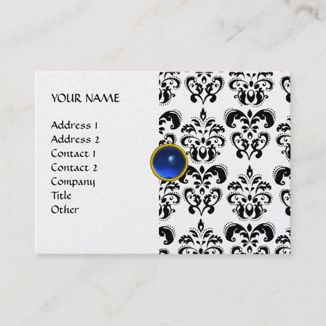 DAMASK MON RUBY bright blue black white pearl Business Card (Front)