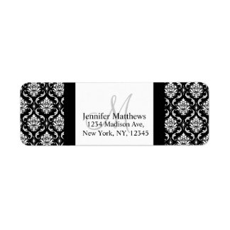 Damask Monogram Address Labels Black and White