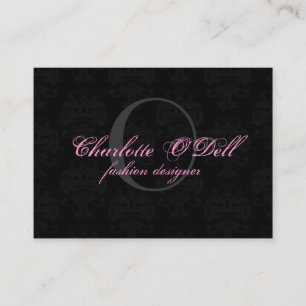 damask monogram; black// grey business card