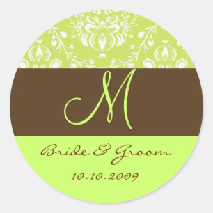 Damask monogram classic round sticker