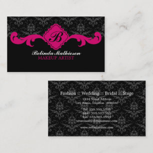 Damask Monogram Fuchsia Business Cards