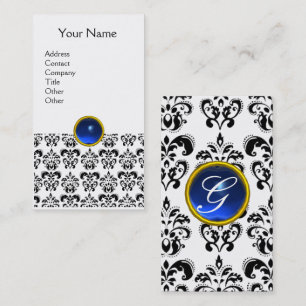 DAMASK MONOGRAM gem blue black white eggshell Business Card