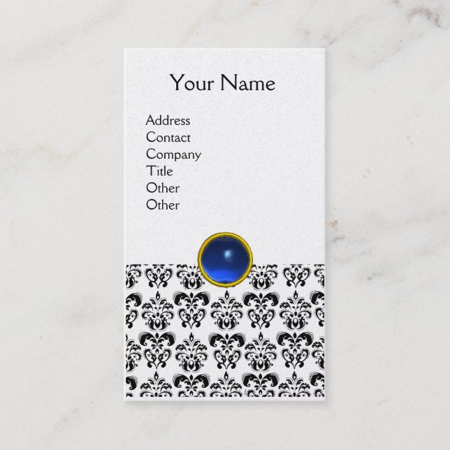 DAMASK MONOGRAM gem blue pearl Business Card (Front)