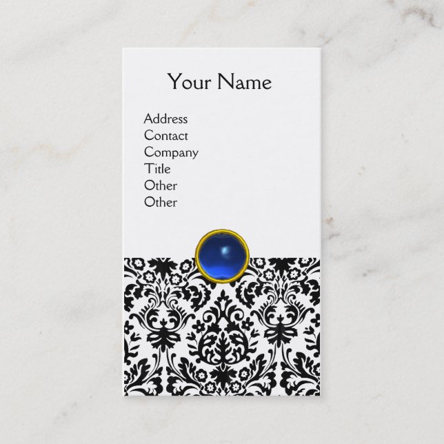 DAMASK MONOGRAM gem blue white Business Card (Front)