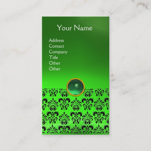 DAMASK MONOGRAM gem green Business Card (Front)