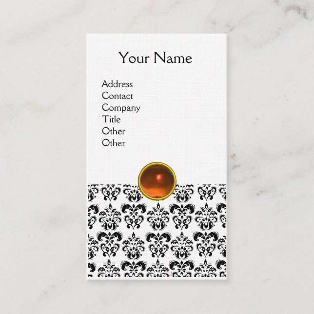 DAMASK MONOGRAM gem orange linen Business Card (Front)