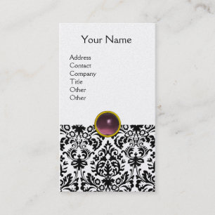 DAMASK MONOGRAM gem purple light gold Business Card