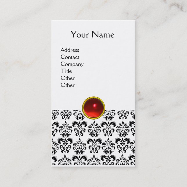 DAMASK MONOGRAM gem red ruby light eggshell Business Card (Front)