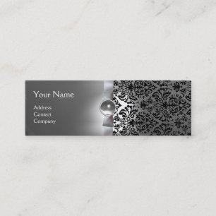 DAMASK MONOGRAM gem ribbon white Mini Business Card