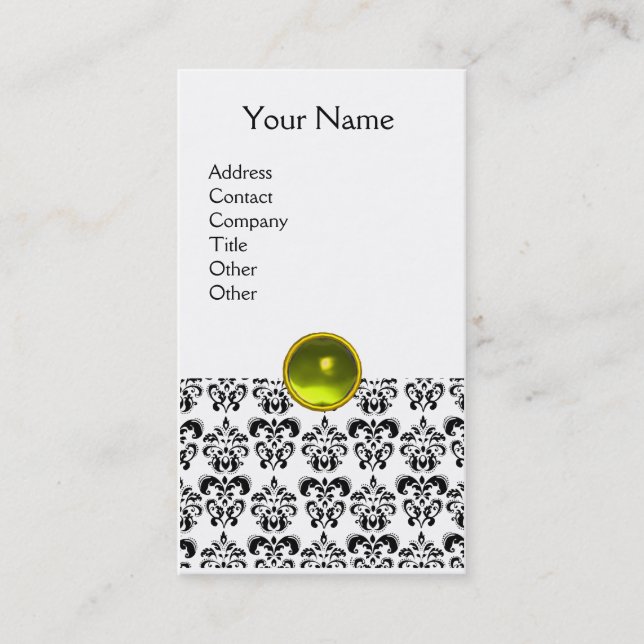 DAMASK MONOGRAM gem yellow white Business Card (Front)