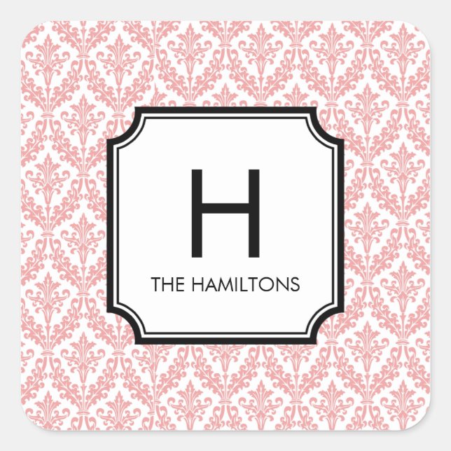 Damask Monogram Gift Tag Sticker/Favour Sticker (Front)
