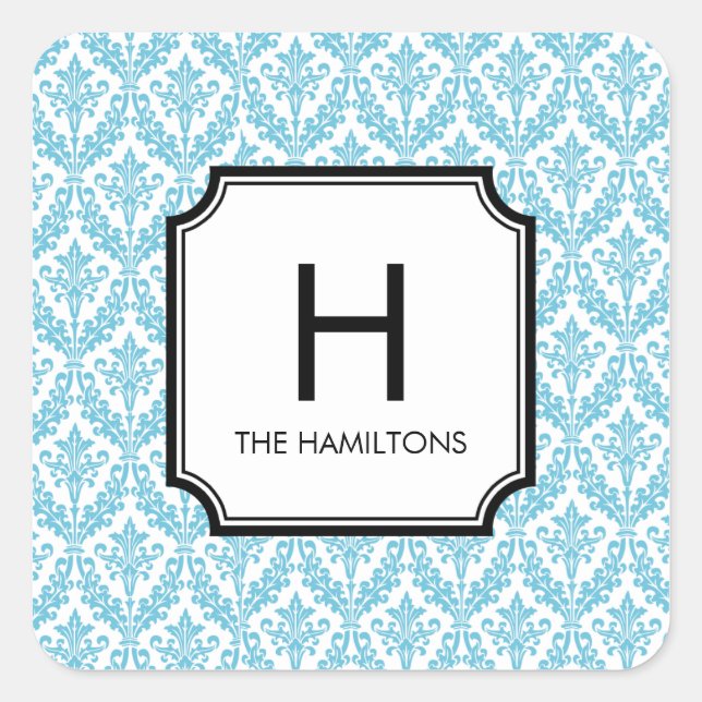 Damask Monogram Gift Tag Sticker/Favour Sticker (Front)