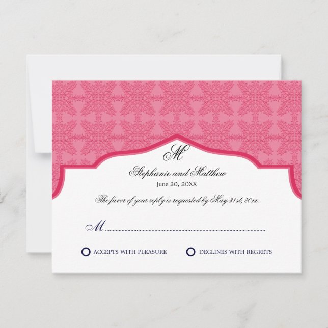 Damask Monogram Honeysuckle RSVP Card (Front)