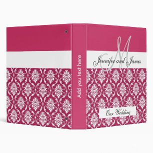 Damask Monogram Hot Pink Wedding Planning Binder