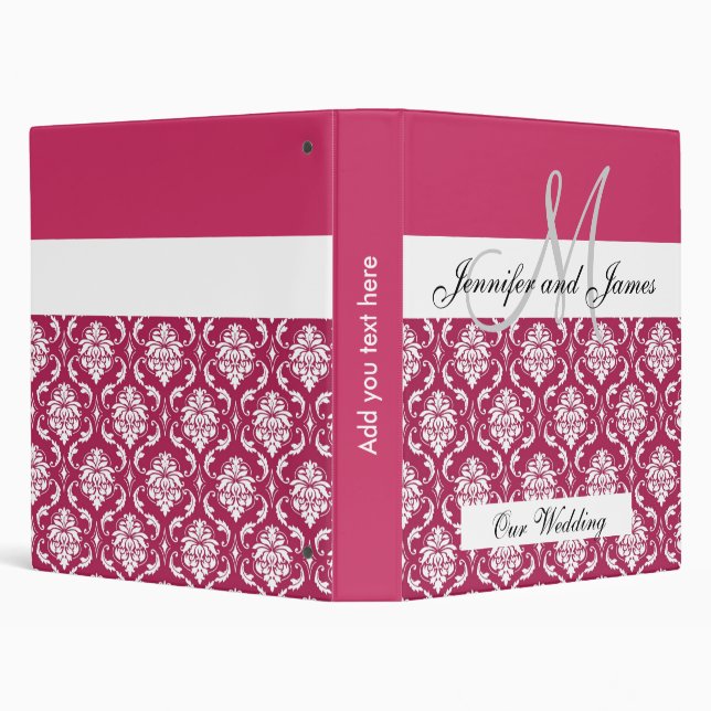Damask Monogram Hot Pink Wedding Planning Binder (Background)
