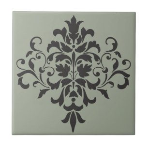Damask Monogram in Elegant Grey and Black Tile