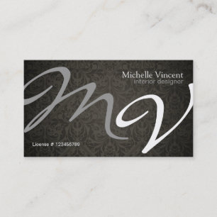 Damask Monogram Interior Design Business Card