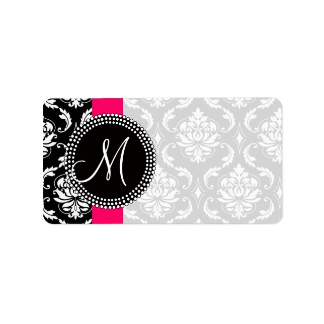 Damask Monogram Labels Pink for Weddings (Front)