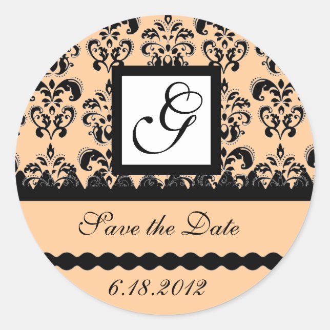 DAMASK MONOGRAM,pink Classic Round Sticker (Front)