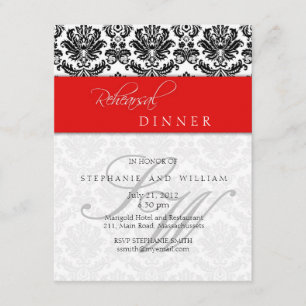 Damask Monogram Rehearsal Dinner Card in Red