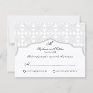 Damask Monogram Silver Grey RSVP Card