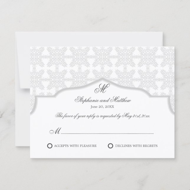 Damask Monogram Silver Grey RSVP Card (Front)