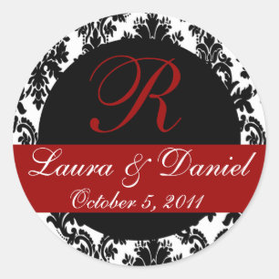 Damask Monogram Sticker (black/red)