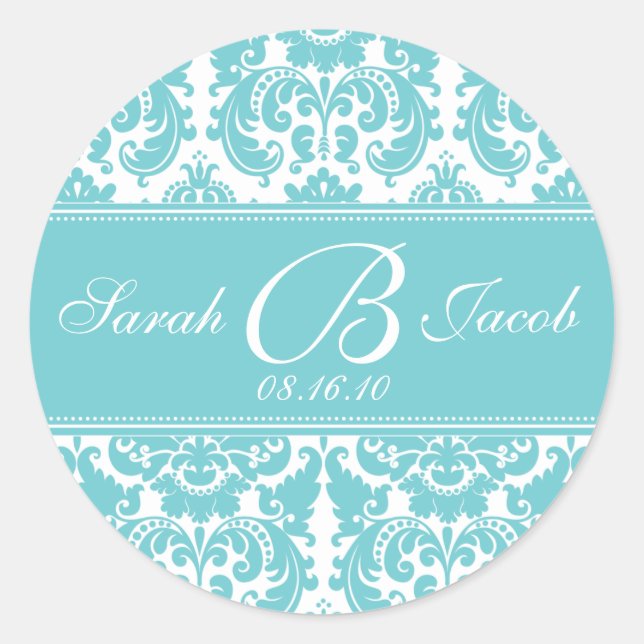 Damask Monogram Sticker- Customize it! Classic Round Sticker (Front)