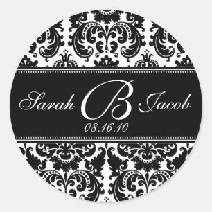 Damask Monogram Sticker- Customize it! Classic Round Sticker