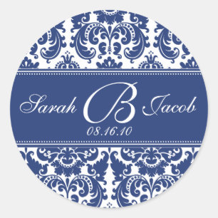Damask Monogram Sticker- Customize it! Classic Round Sticker