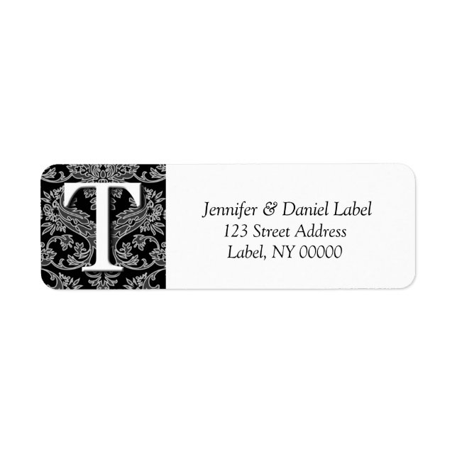 Damask Monogram T Address Shipping Labels (Front)