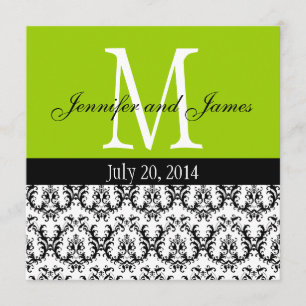 Damask Monogram Wedding Invitation Apple Green
