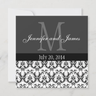 Damask Monogram Wedding Invitation Gray Grey