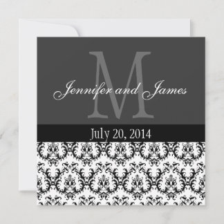 Damask Monogram Wedding Invitation Gray Grey