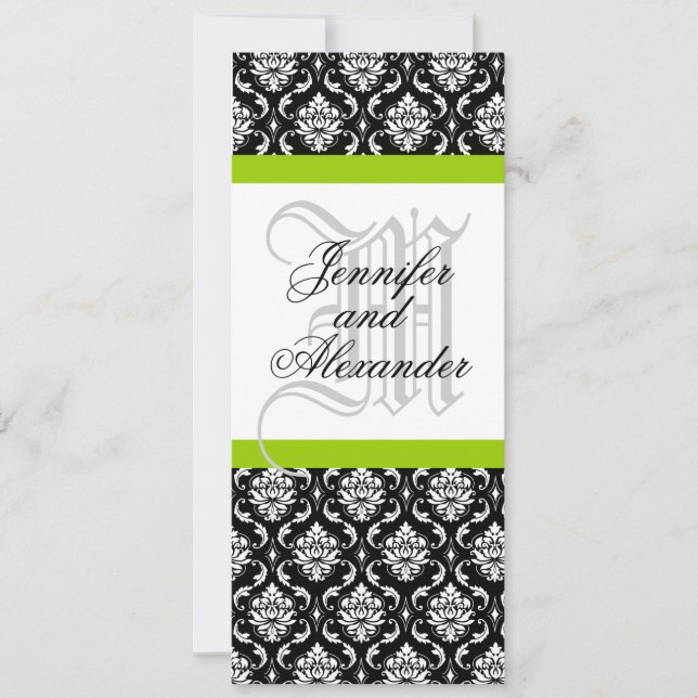 Damask Monogram Wedding Invitation Green (Front)