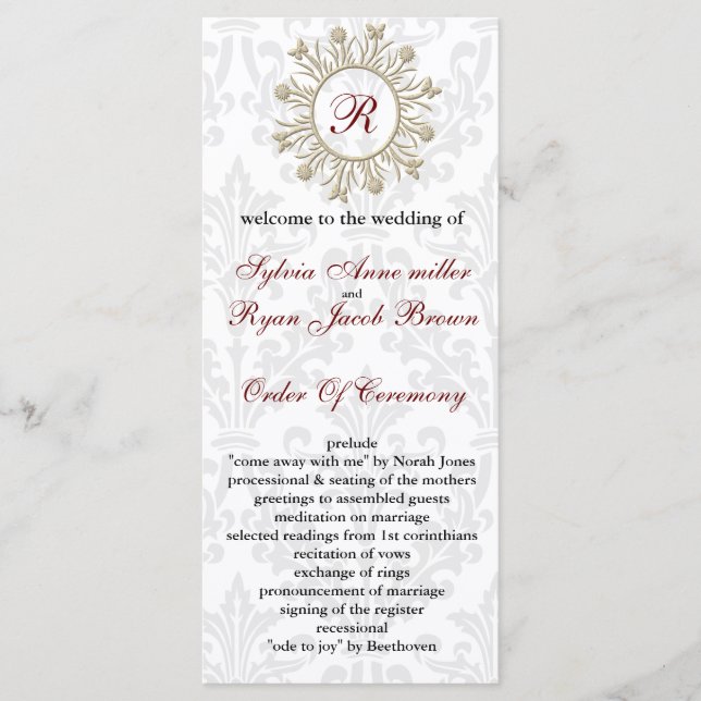 Damask MONOGRAM Wedding program (Front)