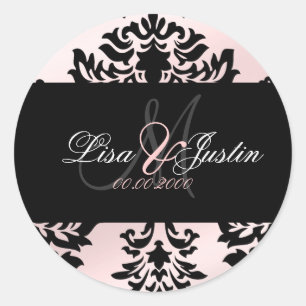Damask monogram wedding stickers/DIY colour Classic Round Sticker