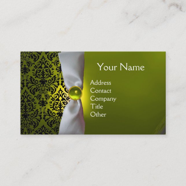 DAMASK MONOGRAM white ribbon black yellow Business Card (Front)