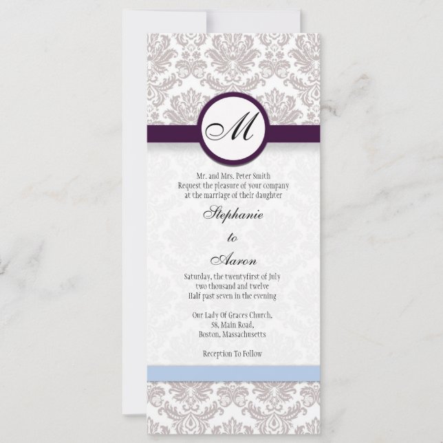 Damask Monogramme Faire-part de mariage (Devant)