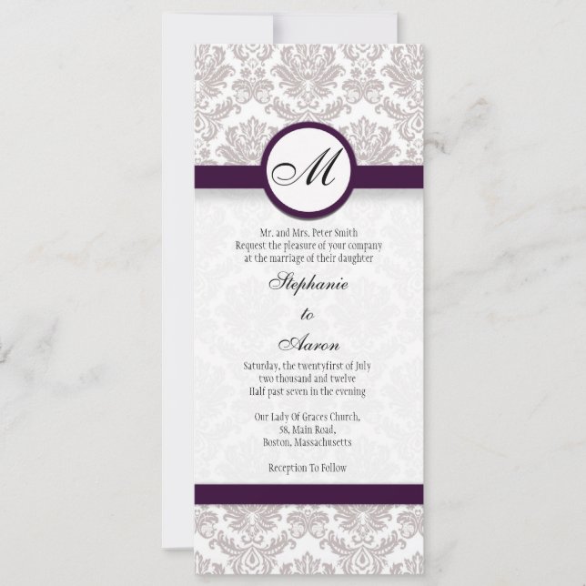 Damask Monogramme Faire-part de mariage pour Jenni (Devant)