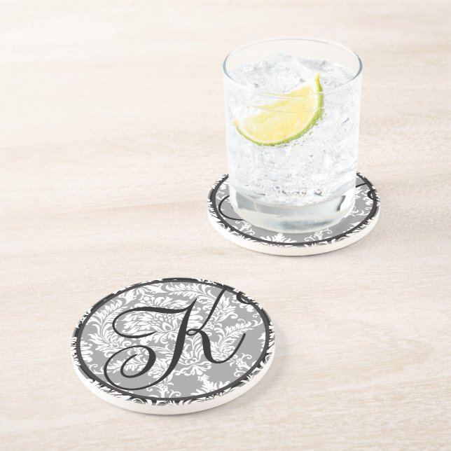 Damask Monogramme Mariage Dessous de verre d'anniv (Côté)