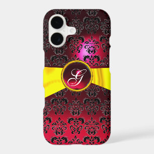 DAMASK MONOGRAMME MONOGRAMME rouge or jaune ruban