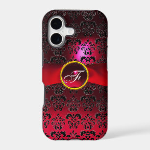 DAMASK MONOGRAMME rouge bordeaux ruban