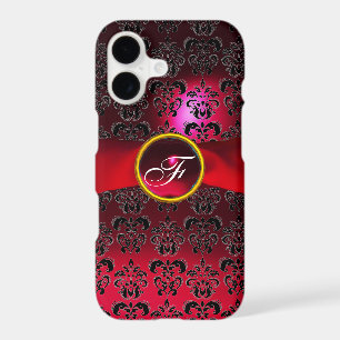 DAMASK MONOGRAMME rouge bordeaux ruban