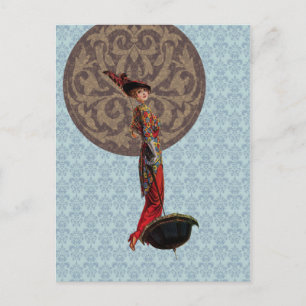 Damask Moon: 1912 Fashion in Red and Brown Postcard